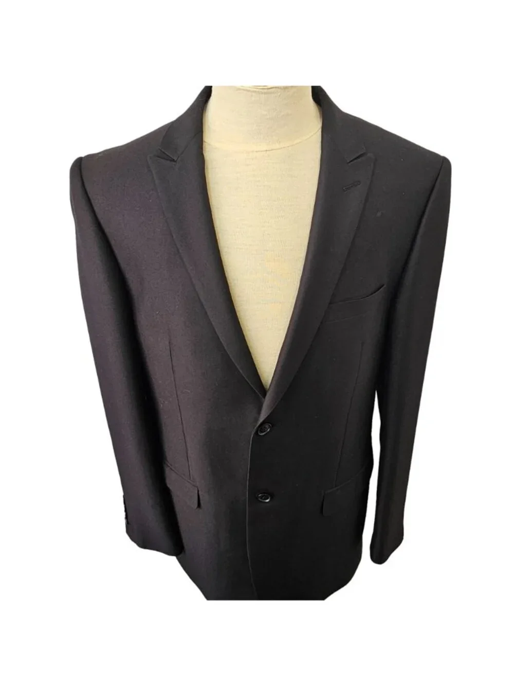 Y2K Vitarelli Black Wool Blazer Mens 40L Classic Italian Sport Coat Peak Lapel